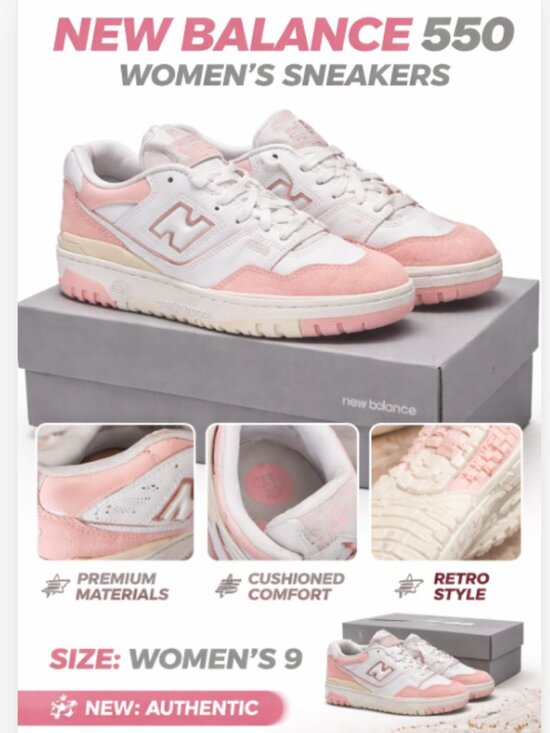 New Balance Shoes - New Balance 550 White Pink Women’s Sneakers Size 9 Retro Leather Shoes New